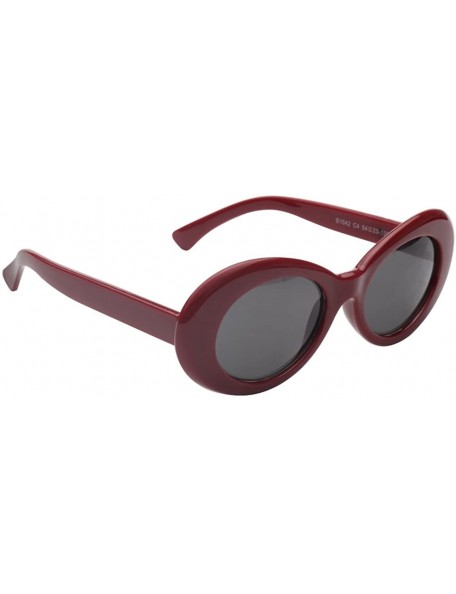 Rectangular Clout Goggles Oval Mod Retro Thick Frame Kurt Cobain Sunglasses with Round Lens - Black Red - CR180OE2H39 $10.27