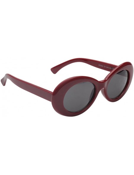 Rectangular Clout Goggles Oval Mod Retro Thick Frame Kurt Cobain Sunglasses with Round Lens - Black Red - CR180OE2H39 $10.27