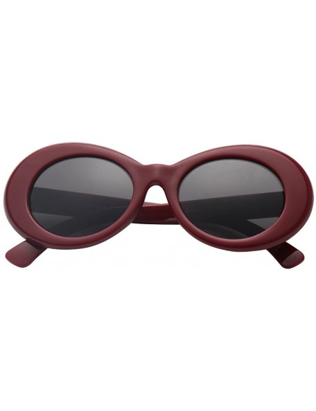 Rectangular Clout Goggles Oval Mod Retro Thick Frame Kurt Cobain Sunglasses with Round Lens - Black Red - CR180OE2H39 $10.27