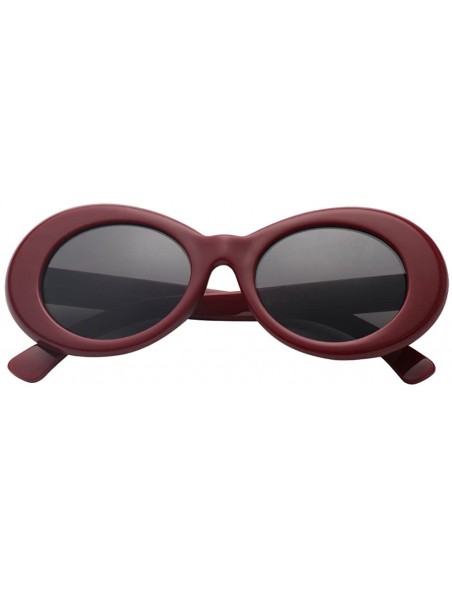 Rectangular Clout Goggles Oval Mod Retro Thick Frame Kurt Cobain Sunglasses with Round Lens - Black Red - CR180OE2H39 $10.27