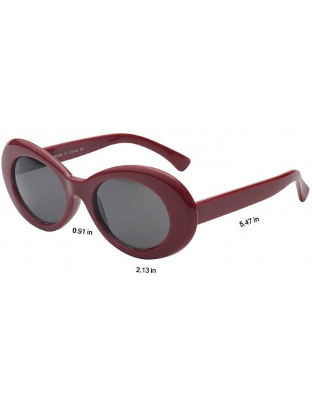 Rectangular Clout Goggles Oval Mod Retro Thick Frame Kurt Cobain Sunglasses with Round Lens - Black Red - CR180OE2H39 $10.27