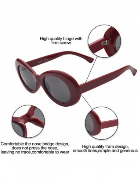 Rectangular Clout Goggles Oval Mod Retro Thick Frame Kurt Cobain Sunglasses with Round Lens - Black Red - CR180OE2H39 $10.27