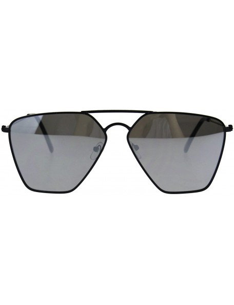 Oval Angular Squared Flat Top Pilots Color Mirror Metal Sunglasses - Black Mirror - C01860AHGH9 $11.18