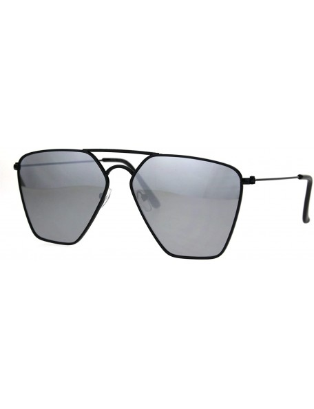 Oval Angular Squared Flat Top Pilots Color Mirror Metal Sunglasses - Black Mirror - C01860AHGH9 $11.18