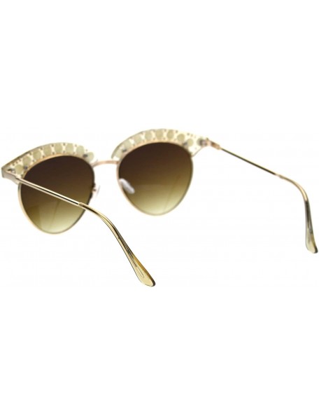 Round Womens Pearl Jewel Half Rim Chic Sunglasses - Peach Gold Brown - CP18SYQ00AD $12.19