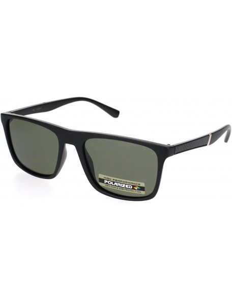 Rectangular Polarized Mens Flat Top Thin Plastic Carbon Fiber Trim Elegant Sunglasses - Matte Black Green - C618OKCI9E4 $13.17