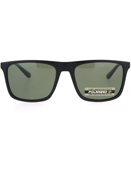 Rectangular Polarized Mens Flat Top Thin Plastic Carbon Fiber Trim Elegant Sunglasses - Matte Black Green - C618OKCI9E4 $13.17