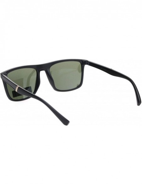 Rectangular Polarized Mens Flat Top Thin Plastic Carbon Fiber Trim Elegant Sunglasses - Matte Black Green - C618OKCI9E4 $13.17