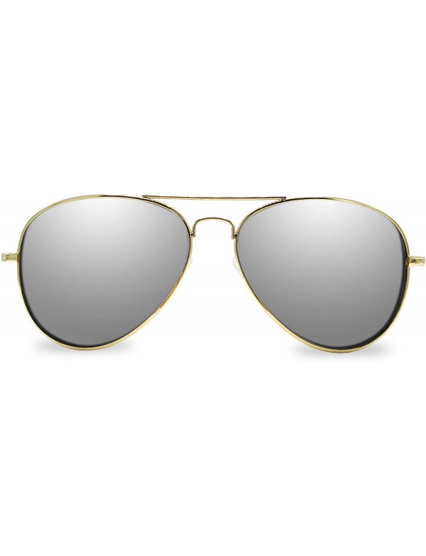 Sport Aviator Metal Frame Sunglasses - Silver Mirror Lens/Gold Frame - CZ128OHMYOH $12.73