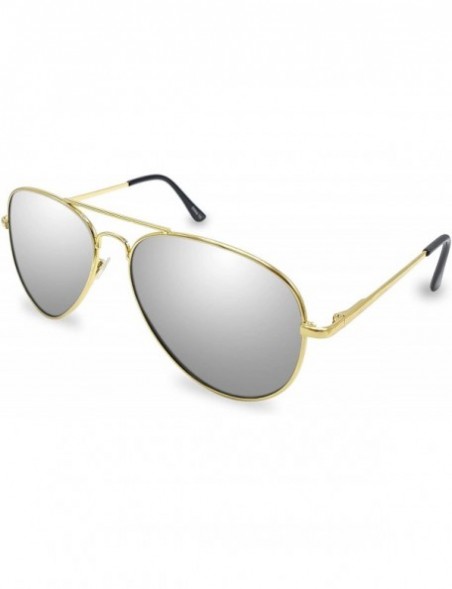 Sport Aviator Metal Frame Sunglasses - Silver Mirror Lens/Gold Frame - CZ128OHMYOH $12.73