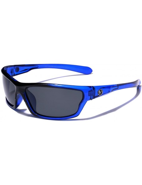 Sport Polarized Wrap Around Sport Sunglasses - Crystal Blue - Smoke - CA196R6HO3O $13.76