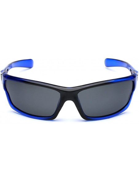 Sport Polarized Wrap Around Sport Sunglasses - Crystal Blue - Smoke - CA196R6HO3O $13.76