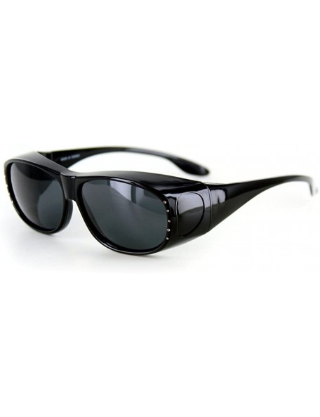 Wrap Womens"Rhinestone Hideaways" Wrap Around 64mm Polarized Sunglass - Black W/ Smoke Lens - C211HJXA561 $21.46