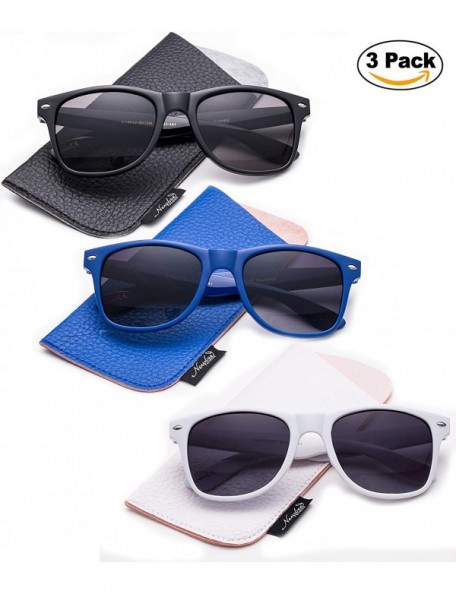 Sport Sunglasses with Pouch Classic 80's Retro Vintage Design UV Protection Sunglasses - 3 Pack-black&blue&white - CB18D5RWLA...