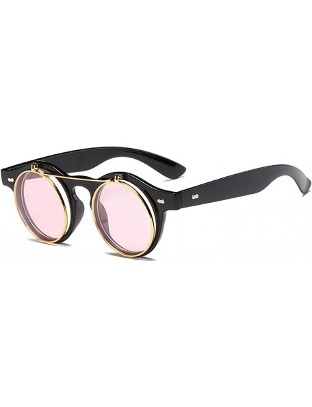 Goggle Retro Steampunk Round Circle Flip Up Sunglasses - Pink - CX18NATE0Z4 $8.35