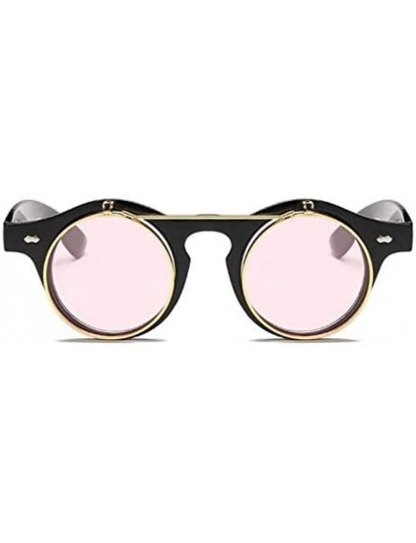 Goggle Retro Steampunk Round Circle Flip Up Sunglasses - Pink - CX18NATE0Z4 $8.35