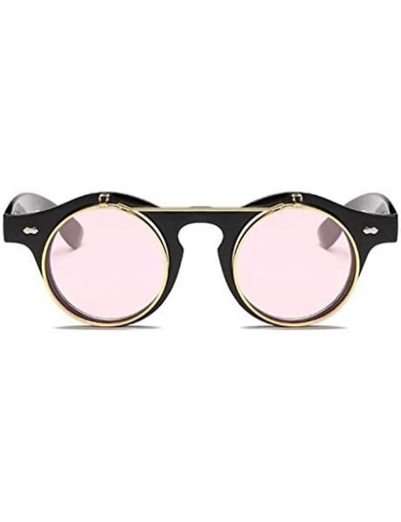 Goggle Retro Steampunk Round Circle Flip Up Sunglasses - Pink - CX18NATE0Z4 $8.35