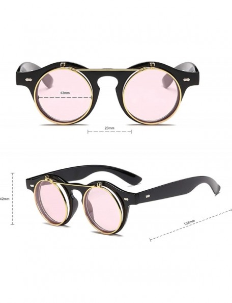 Goggle Retro Steampunk Round Circle Flip Up Sunglasses - Pink - CX18NATE0Z4 $8.35