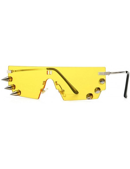 Square new retro punk studded exaggerated sunglasses men's personality big fashion ladies sunglasses UV400 - Yellow - CX193XQ...