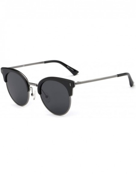 Round Women Half Frame Round Cat eye Fashion Sunglasses - Black - CO18WU896MG $20.65