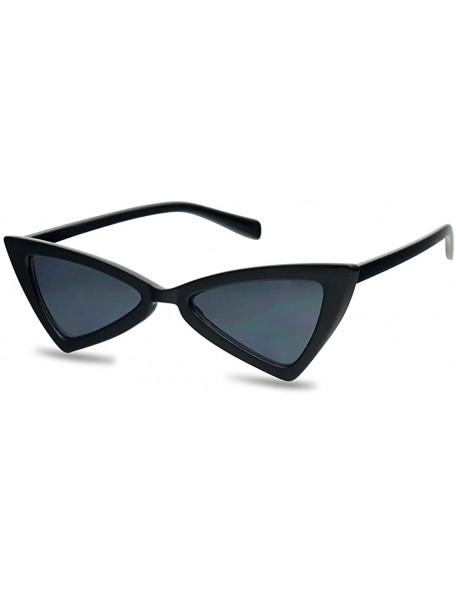 Oval 90s Small Cat Eye Sunglasses Triangle Butterfly Glasses Frame For Women - Glossy Black - Black - CE18HY59LIU $9.75