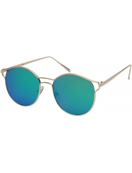 Round Round Metal Cut Out Horn Rimmed Sunnies w/Flat Lens 23088-FLREV - Gold - CX12O1AMCLZ $13.96