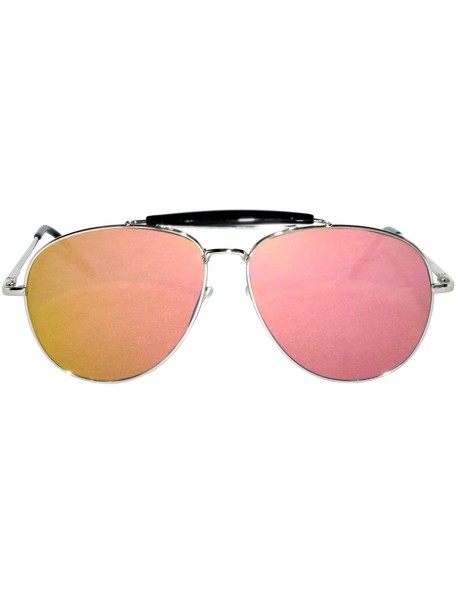 Aviator Aviator Women Men Metal Sunglasses Fashion Designer Frame Colored Lens - Flat_10389_c12_silv_pink - CF185ID77RR $9.03