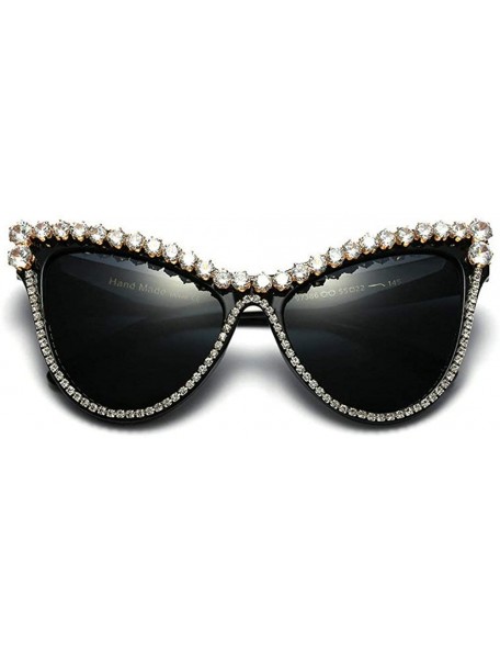 Oversized Luxury Diamond Oversize Lady Cat Sunglasses Brand Designer Luxury Crystal Sexy Men Sun Glasses - Black - CV18SNUMG0...