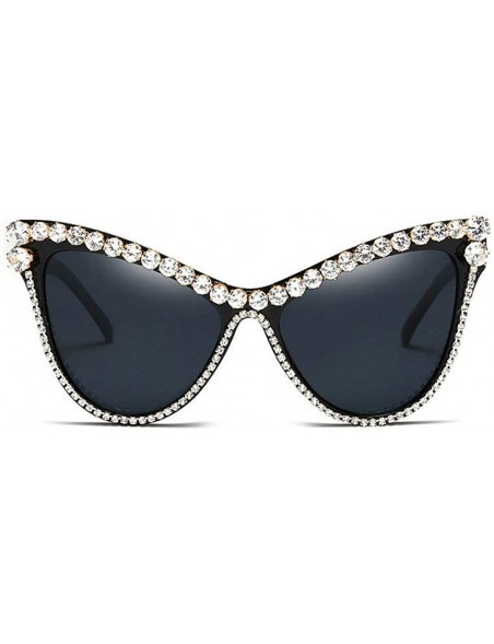 Oversized Luxury Diamond Oversize Lady Cat Sunglasses Brand Designer Luxury Crystal Sexy Men Sun Glasses - Black - CV18SNUMG0...