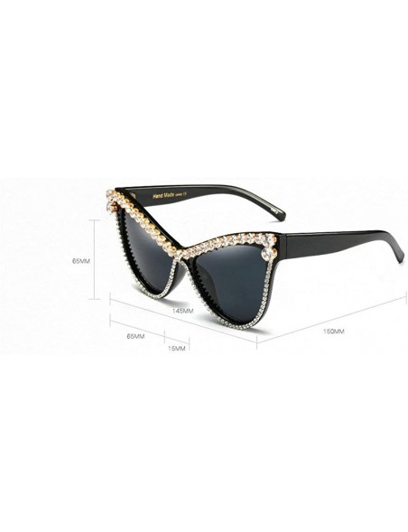 Oversized Luxury Diamond Oversize Lady Cat Sunglasses Brand Designer Luxury Crystal Sexy Men Sun Glasses - Black - CV18SNUMG0...