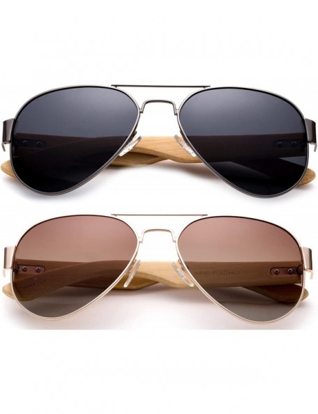 Aviator High Qaulity Polarized Sunglasses with Real Bamboo Arm Aviator Sunglasses Bamboo Sunglasses for Men & Women - CK18ELU...