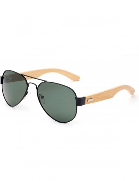 Aviator High Qaulity Polarized Sunglasses with Real Bamboo Arm Aviator Sunglasses Bamboo Sunglasses for Men & Women - CK18ELU...
