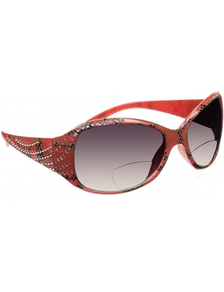 Rectangular Womens Bifocal Sunglass Readers Snake Cheetah Pattern Rhinestone Lady - Red Snake - CQ11LURTN7F $10.06