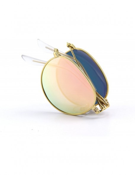 Sport Men Retro Folded Polarized Sunglasses Women Classic Oval Sunglasses S8093 - Gold&pink - CD17YGHG55D $12.12