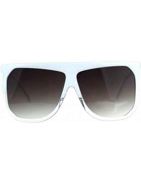 Rectangular Womens Fashion Horn Rim Oversize Hipster Flat Top Sunglasses - White Smoke - CZ18C2X0Z25 $9.53