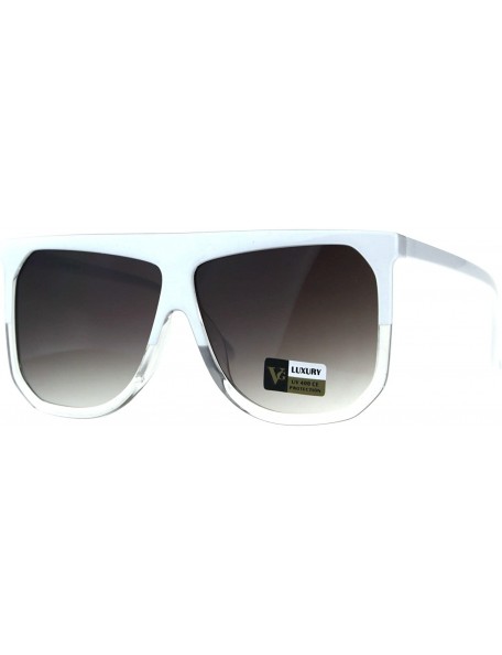 Rectangular Womens Fashion Horn Rim Oversize Hipster Flat Top Sunglasses - White Smoke - CZ18C2X0Z25 $9.53