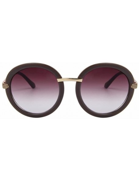 Semi-rimless Women Fashion UV400 Round Sunglasses Alloy Legs Gradient Lens Glass Eyewear - Brown - CD17Z708U3O $9.59