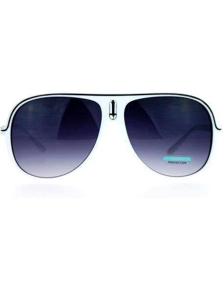 Round Rubberized Matte Plastic Turbo Racer Pilot Sunglasses - White Black - CP127A9UD65 $9.83