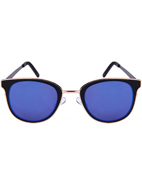 Cat Eye Unique Metal Framed Cat Eye Sunnies Flat Full Mirrored Lens w/Fiber Case M25147-FLREV - CM187IYL2W3 $7.55