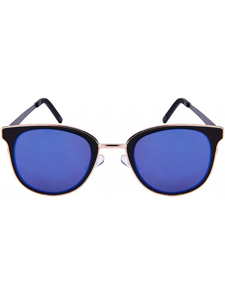 Cat Eye Unique Metal Framed Cat Eye Sunnies Flat Full Mirrored Lens w/Fiber Case M25147-FLREV - CM187IYL2W3 $7.55