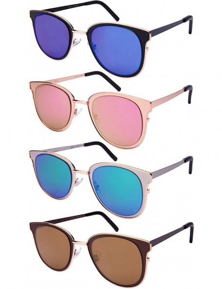 Cat Eye Unique Metal Framed Cat Eye Sunnies Flat Full Mirrored Lens w/Fiber Case M25147-FLREV - CM187IYL2W3 $7.55