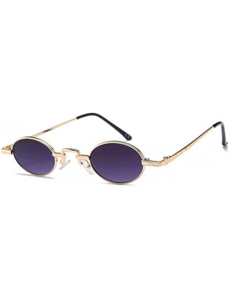 Oval Unisex Vintage Oval Glasses Small Metal Frames Sunglasses UV400 - Gold Gray - C918N6RNXEI $13.94