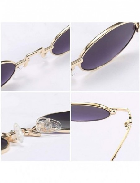 Oval Unisex Vintage Oval Glasses Small Metal Frames Sunglasses UV400 - Gold Gray - C918N6RNXEI $13.94