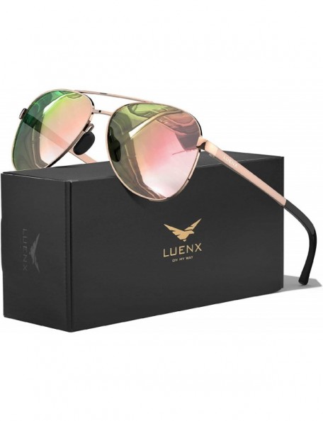 Aviator Aviator Sunglasses for Men Women-Polarized Driving UV 400 Protection with Case - 15-pink/Mirrored - C41979LYNGQ $17.88