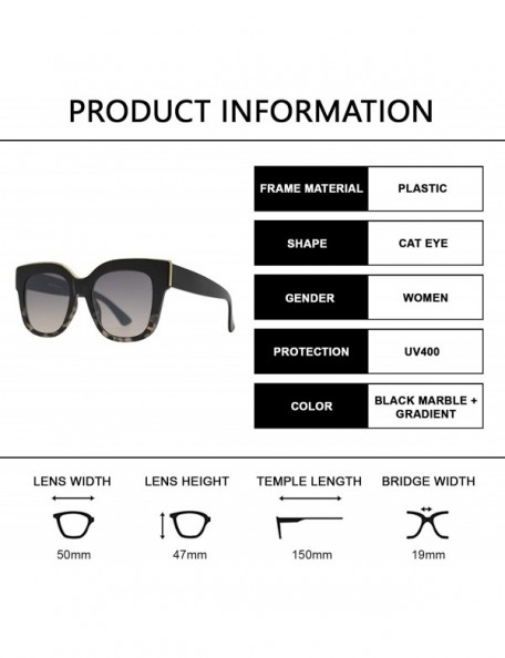 Cat Eye Large Classic Square Sunglasses for Women with Flat Lens UV400 Protection - Black Marble + Gradient - CS195Q4W4W0 $11.06