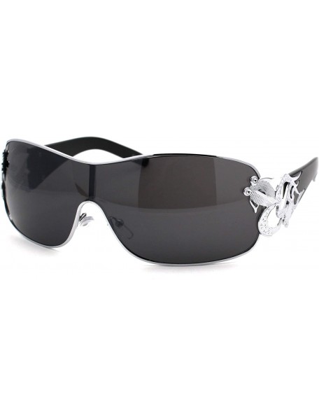 Aviator Womens Coy Metal Jewel Designer Fashion Shield Warp Sunglasses - Black Silver - CM11N3BS36N $14.61