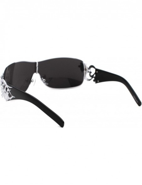 Aviator Womens Coy Metal Jewel Designer Fashion Shield Warp Sunglasses - Black Silver - CM11N3BS36N $14.61