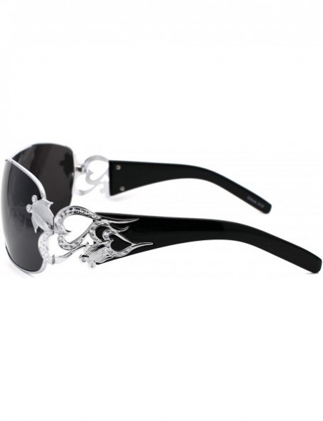 Aviator Womens Coy Metal Jewel Designer Fashion Shield Warp Sunglasses - Black Silver - CM11N3BS36N $14.61