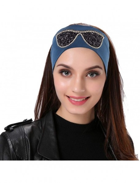 Wrap Plain Stretch Headb s Sunglasses Elastic Headb Rhinestones Hair B - Gold Navy - CM18T86GT5C $40.76