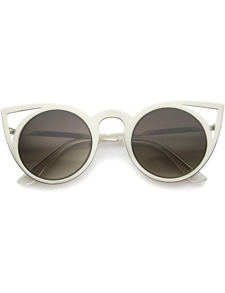 Round Womens Fashion Round Metal Cut-Out Flash Mirror Lens Cat Eye Sunglasses - Silver / Lavender - C6122XJM0MN $12.80